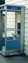 Phone, Booth, FULL SIZE 7FT OUTDOOR PUBLIC / STREET FREESTANDING TELEPHONE BOOTH, BLUE SKIRT, NO DOOR, CIRCA 1980 - Phones Rent Separately, METAL, GREY