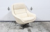 Chair, Armchair, TEXTURED FABRIC, SWIVEL, DEEP LOUNGE SEAT, 4 PRONG ALUMINUM BASE, VINTAGE SCANDINAVIAN DESIGN, MID CENTURY, IN THE STYLE OF ALF SVENSSON MODEL FORM 7 FOR DUX, FABRIC, BEIGE