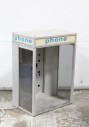 Phone, Payphone, OUTDOOR, PARTIAL BOOTH / SURROUND W/PLEXI SIDES, STAINLESS LOWER SHELF, WALL OR PEDESTAL MOUNT, PUBLIC, CIRCA 1980 - Phones & Bases Rent Separately, METAL, GREY