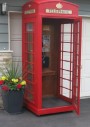 Phone, Booth, BRITISH PHONE BOX KIOSK, GLASS PANELED WINDOWS & DOOR ON 3 SIDES, POPULAR K6 MODEL DESIGNED IN 1935 & IN USE TODAY, THIS IS THE 1937 MODEL, PUBLIC, STREET, UK / UNITED KINGDOM, CROWN INSIGNIA & "TELEPHONE" SIGN, WEIGHS 350LBS, LIGHTWEIGHT WOODEN REPLICA OF IRON ORIGINAL IN BRITISH STANDARD RED - Phones Rent Separately, WOOD, RED