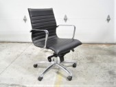 Chair, Office, MODERN, HORIZONTAL LINED SEAT & BACK, STEEL FRAME, ADJUSTABLE, ROLLING, METAL, BLACK