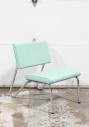 Chair, Lounge, SEAFOAM / LIGHT / PASTEL GREEN VINYL ON RECTANGULAR SEAT & BACK, TUBULAR CHROME FRAME BACK LEG BENDS AT FLOOR, ANGLED BACK, VINYL, GREEN