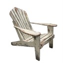 Chair, Lawn, ADIRONDACK/MUSKOKA STYLE OR SIMILAR, RECTANGULAR POINTED BACK, WOOD PLANK CONSTRUCTION, RUSTIC, OUTDOOR/LAWN/DECK, WEATHERED AND AGED, WOOD, WHITE