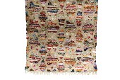 Rug, Area, 60x90" RAG RUG, COLOURFUL SHAPES & DIAMONDS ON BEIGE, FRINGE ENDS, COTTON, MULTI-COLORED