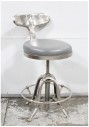 Stool, Backrest, ROTATING, GREY PADDED VINYL SEAT, LOWER RING, ROLLING, ANTIQUE STYLE - This One Has A Bent Back Rest & Is Slightly Shorter (31.5"), METAL, GREY