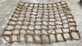 Ladder, Rope, HAND MADE 1" MANILA ROPE CARGO NET, APPROX 8x8FT W/APPROX 10" MESH SQUARES, MARINE, NAUTICAL - Shown Folded Over Rolling Rack. Must Be Returned Clean, Dry & Separate From Loose Rope., ROPE, BROWN